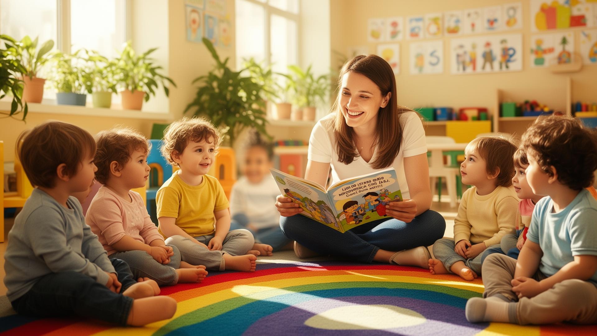 Teacher reading a storybook to preschoolers